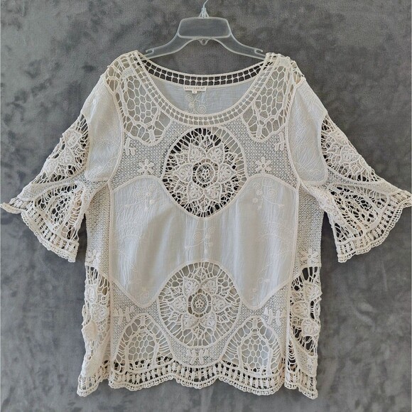 Latitude 10 Tops - Latitude 10 Crochet Boho Cotton Tunic Women's Large Coverup Delicate Appliques